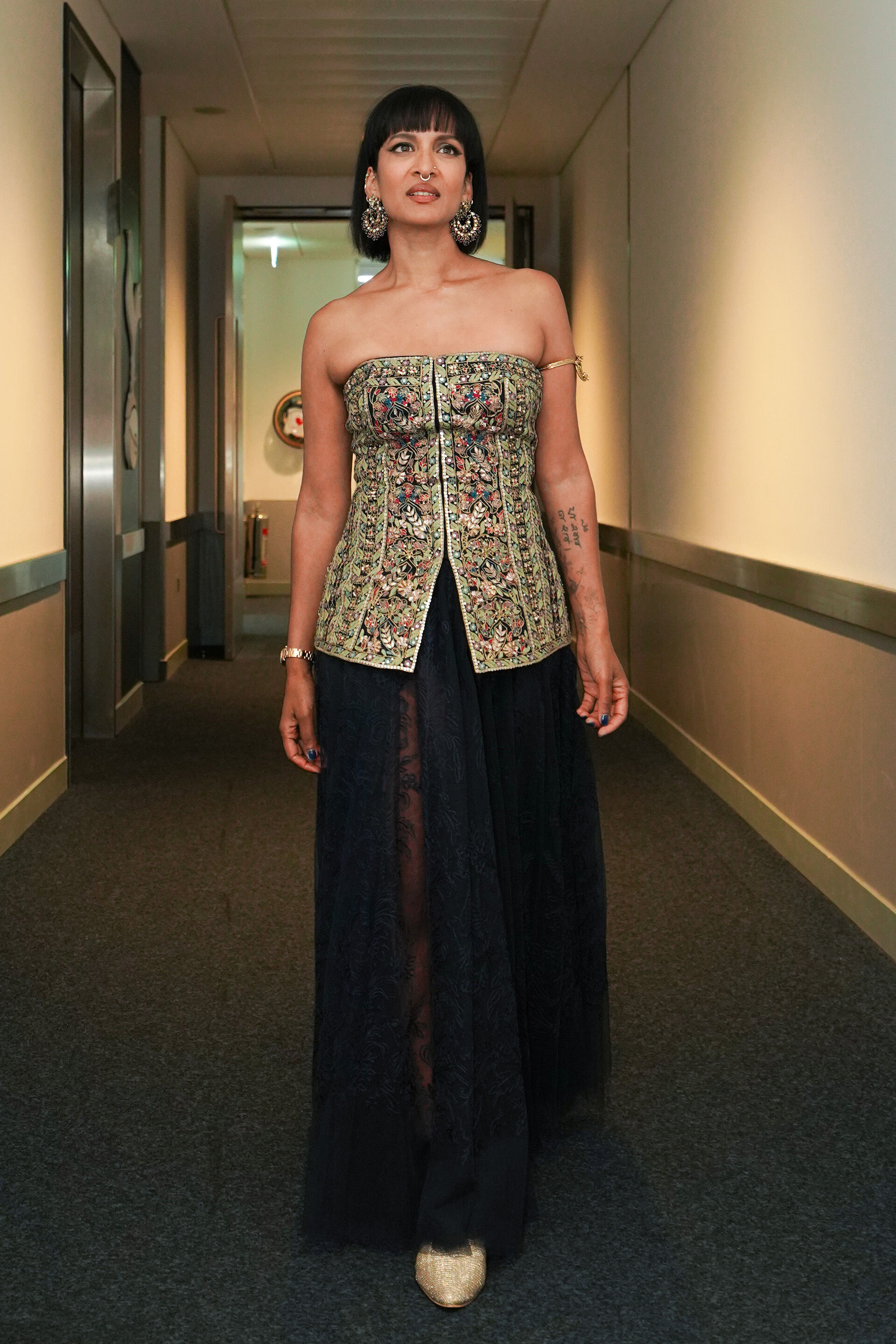 Nameera Silk Skirt Set - Navy, , image 4